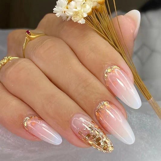 Cut The Gold Long Oval Gold Glossy Press On Nails