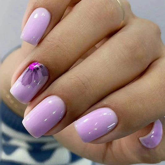 Change Of Heart Short Square Purple Glossy Press On Nails