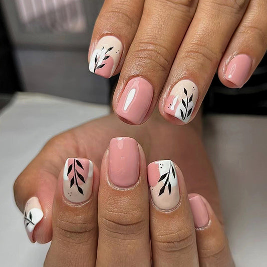 Playing In The Field Short Square Pink Everyday Press On Nails