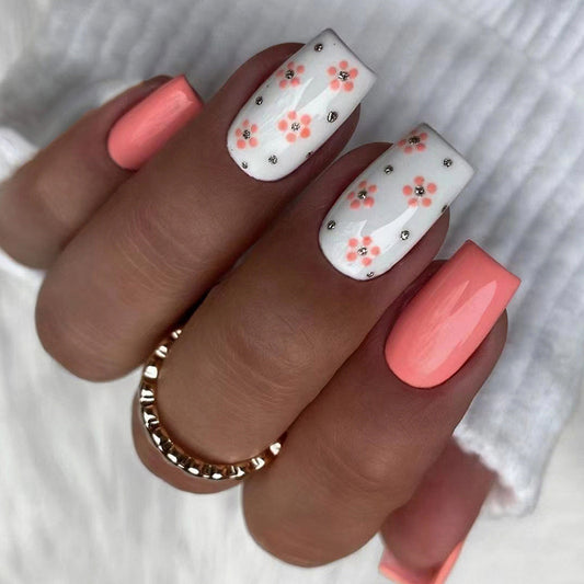 Coral Reef Medium Square Pink Vacation Press On Nails