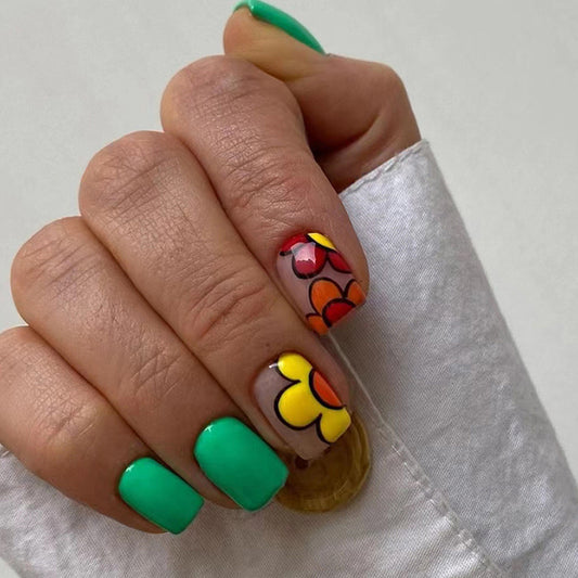 Draw With Me Short Square Multicolor Cartoon Press On Nails