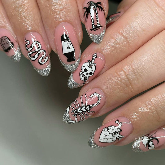 Adventures Medium Almond Silver Cartoon Press On Nails
