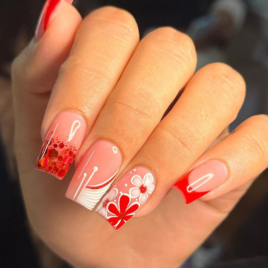 Something To Do Medium Square Red Glossy Press On Nails