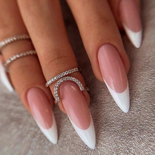 High Alert Long Stiletto White French Tips Press On Nails