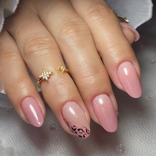 Sweet Safari Short Oval Pink Leopard Press On Nails