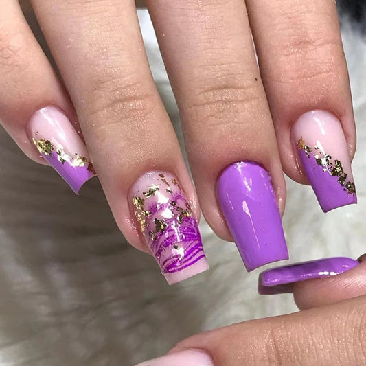 Playful Penny Medium Square Purple Bold Press On Nails