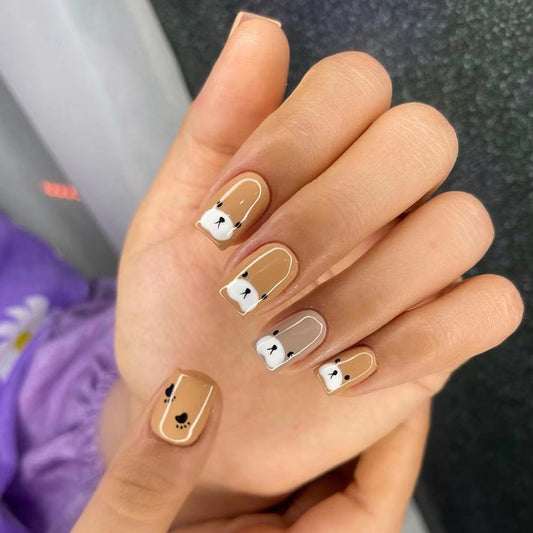 Beary Nice Medium Square Brown Animal Press On Nails