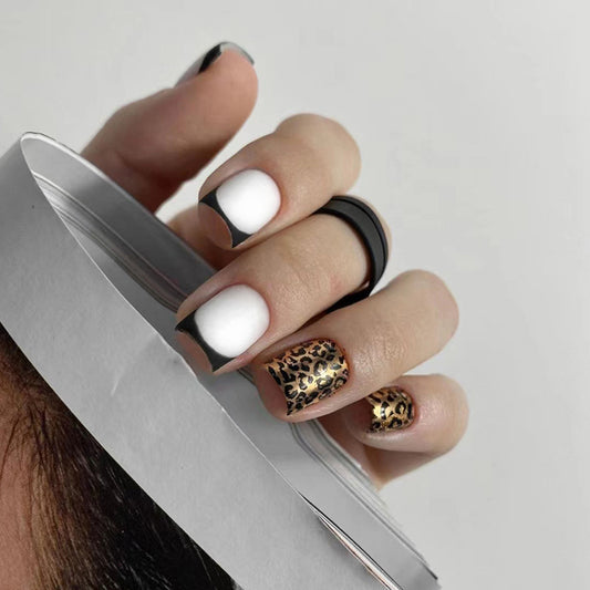 Catch You Medium Square White Leopard Press On Nails