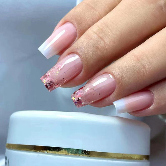 Thoughts On You Medium Square Pink Glitter Press On Nails