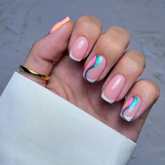 Jazzercise Medium Square Pink Groovy Press On Nails