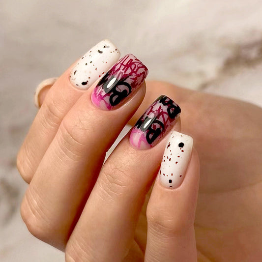Punk Girl Medium Square Pink Bold Press On Nails