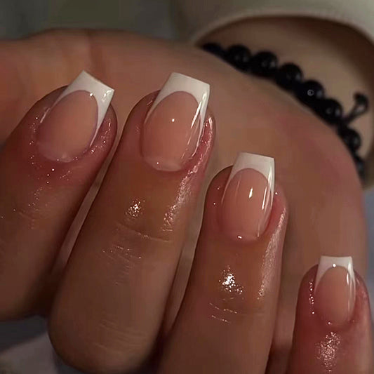 Soft Inside Short Coffin White French Tips Press On Nails