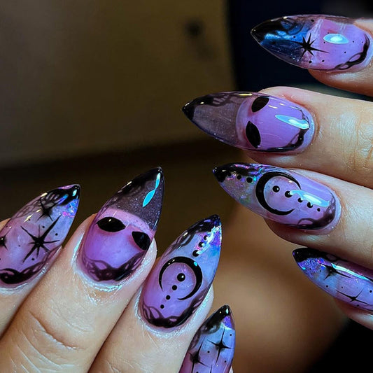 Spooky Medium Almond Purple Bold Press On Nails