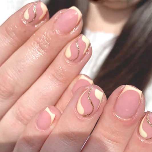 Nonlinear Short Coffin Yellow Groovy Press On Nails