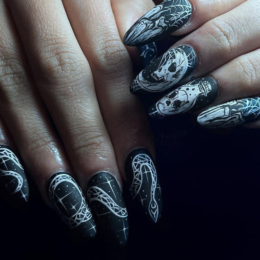 Casting Spells Long Stiletto Black Bold Press On Nails