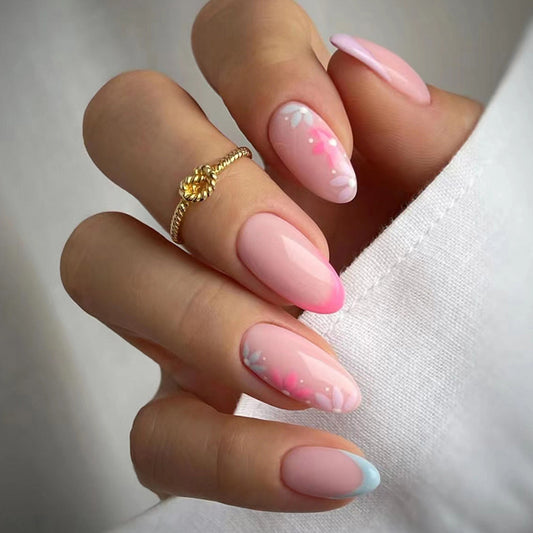 Maldives Medium Oval Multicolor Floral Press On Nails