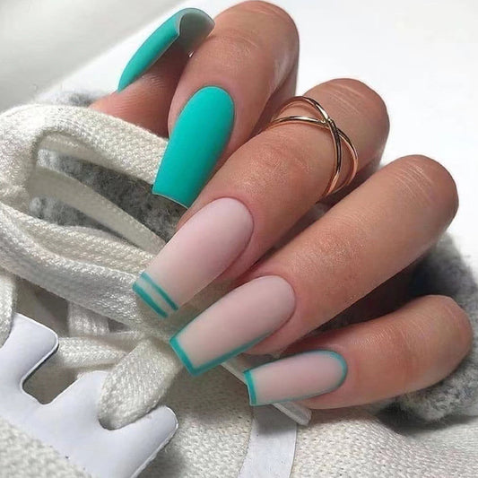 The Assignment Long Square Green Everyday Press On Nails