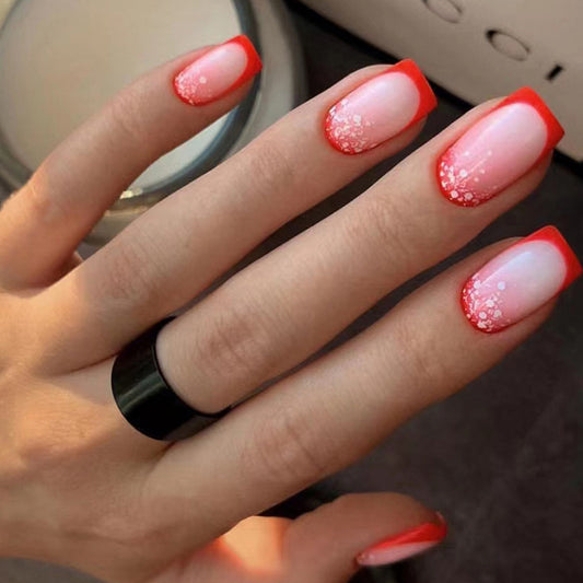 Top Layer Short Square Red Cute Press On Nails