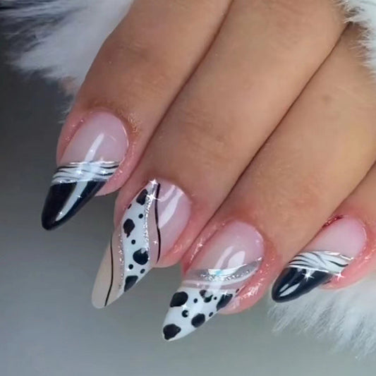 Come At Me Medium Almond Black Animal Pattern Press On Nails