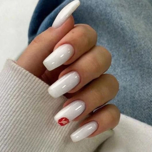 Easy Peasy Medium Square White Glossy Press On Nails