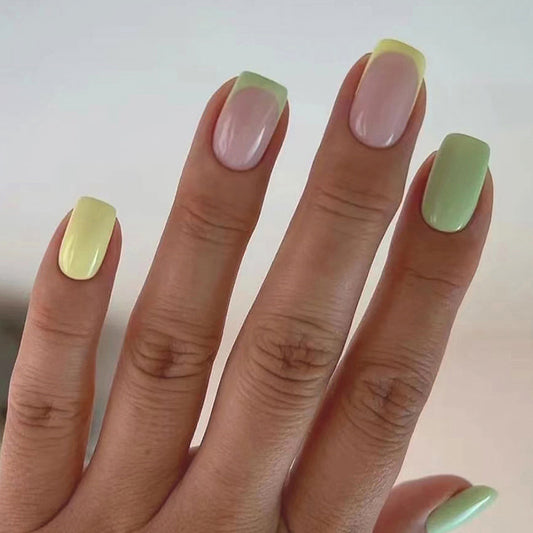Bright Lights Medium Square Green French Tips Press On Nails