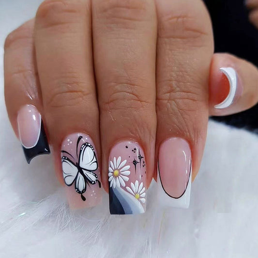 Butterfly Dreams Medium Square White Cartoon Press On Nails