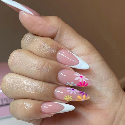 Whimsical Elegance Long Stiletto Beige Press-On Nails with Gold Flakes –  RainyRoses