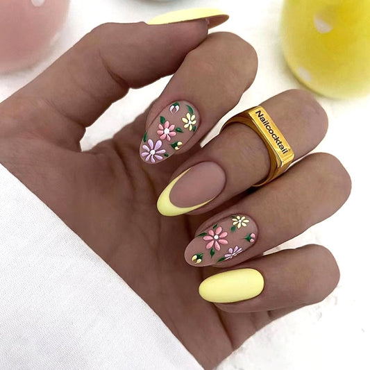 Build You Up Short Oval Yellow French Tips Press On Nails