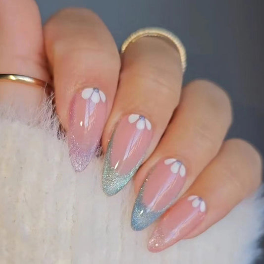 Dreamy Dreams Medium Almond Multicolor Glitter Press On Nails