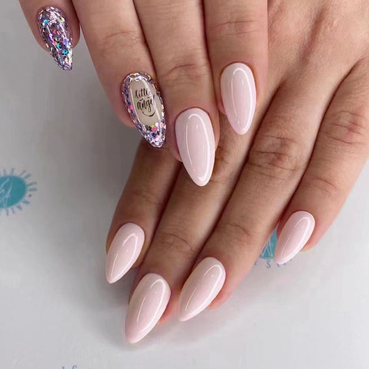 Little Angle Medium Almond Pink Glossy Press On Nails