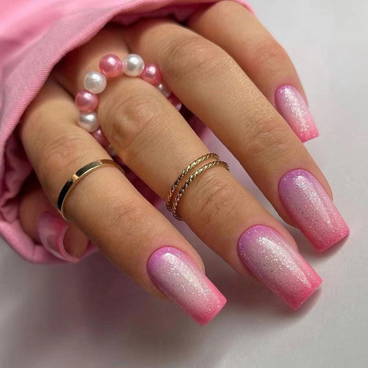 Going To Win Medium Square Pink Glitter Press On Nails
