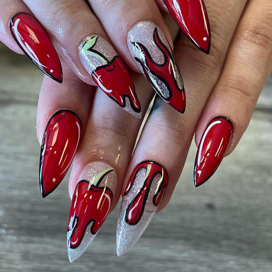 Poison Apple Medium Stiletto Red Cartoon Press On Nails