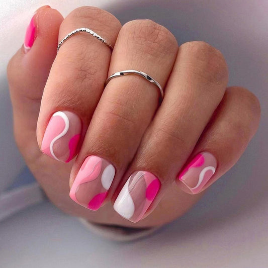 On Schedule Short Square Pink Groovy Press On Nails