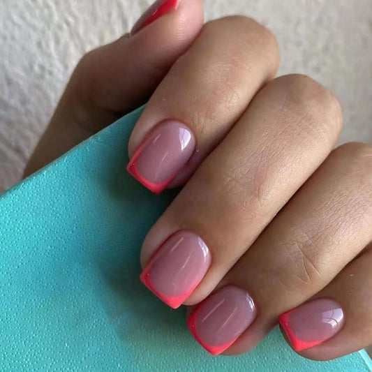 Up Here Short Square Pink French Tips Press On Nails