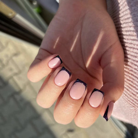 Just Got It Short Square Black French Tips Press On Nails