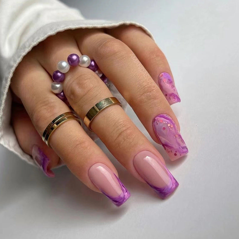 Boss Like Me Medium Square Purple Marble Press On Nails