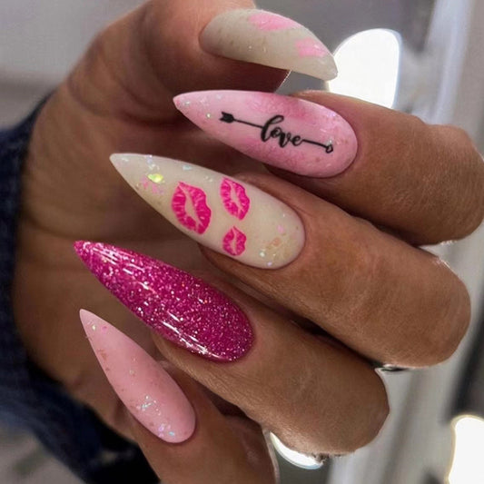 Love Struck Long Stiletto Pink Bold Press On Nails