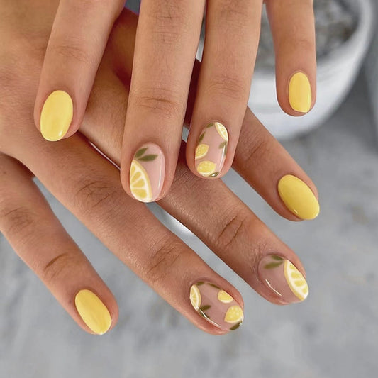 When Life Medium Oval Yellow Summer Press On Nails