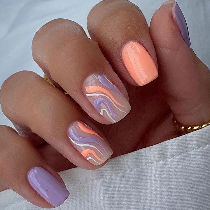 Deserve It Medium Square Purple Marble Press On Nails