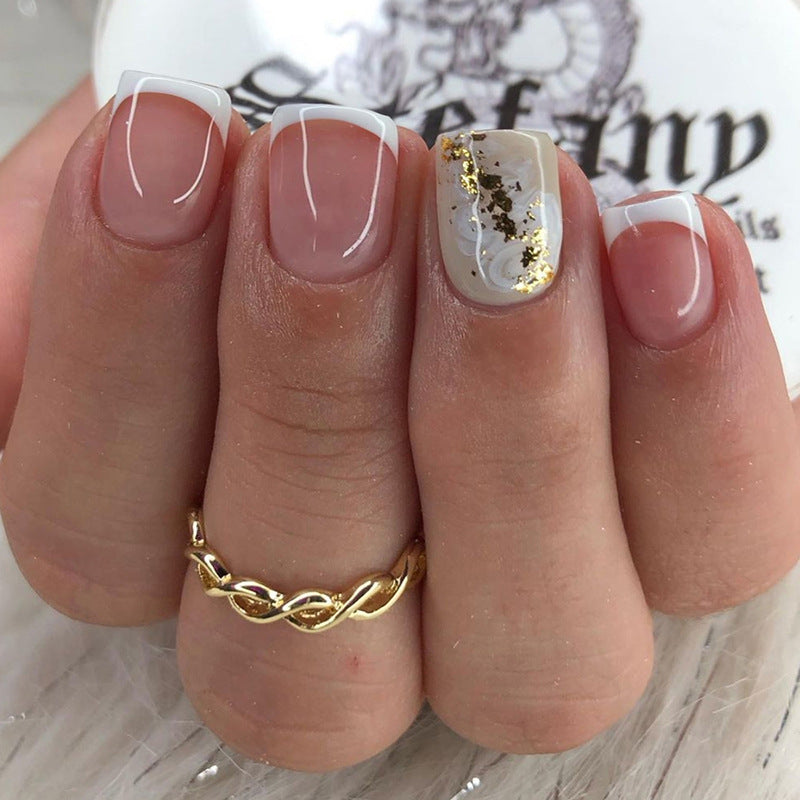Beautiful Place Short Square Gold Marble Press On Nails