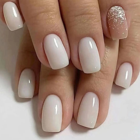 Burrata Medium Square White Glossy Press On Nails