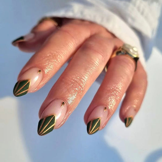 Emerald Gem Medium Almond Green Everyday Press On Nails