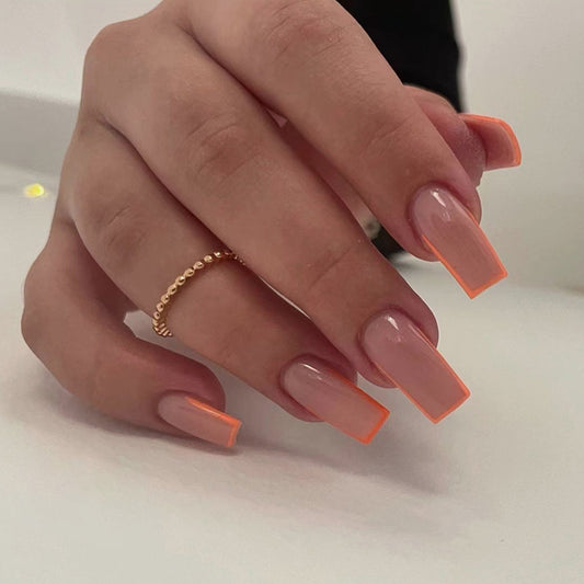 In The Room Medium Square Orange French Tips Press On Nails
