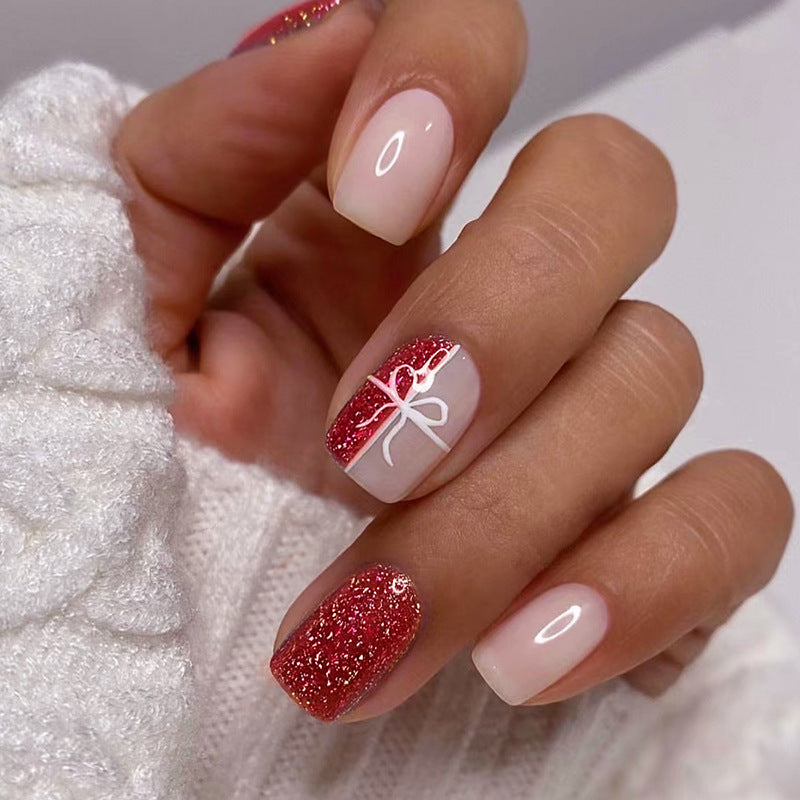 Unwrapped Short Square Red Winter Press On Nails
