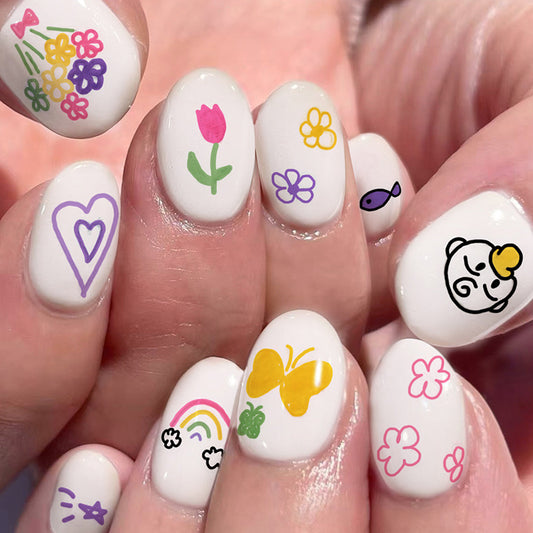 Happy Days Short Round White Cartoon Press On Nails