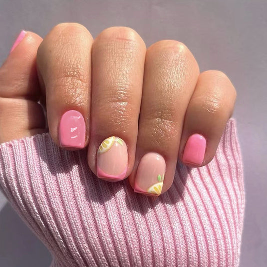 Barbie Lemonade Short Square Pink Summer Press On Nails