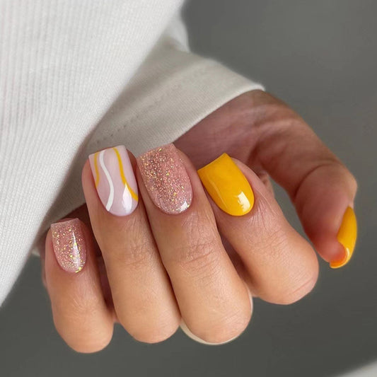 Convertible Short Square Yellow Summer Press On Nails