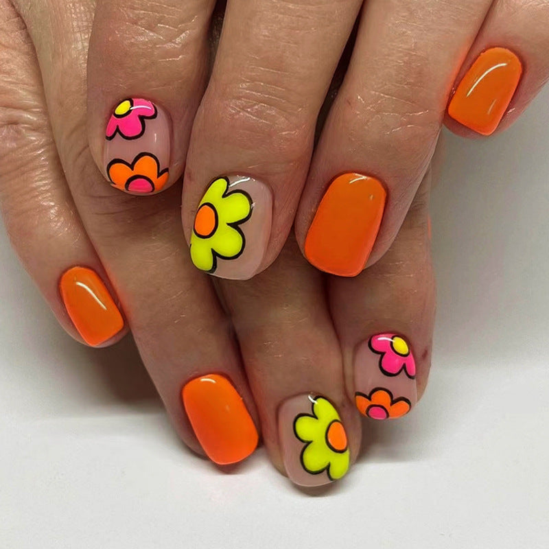 Feel Wonderful Short Squoval Orange Groovy Press On Nails