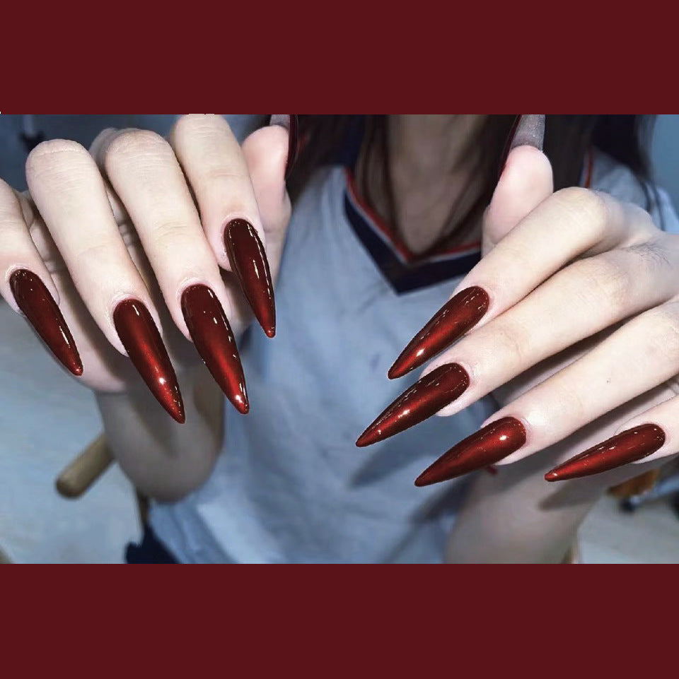 Poisoning Long Stiletto Red Glossy Press On Nails