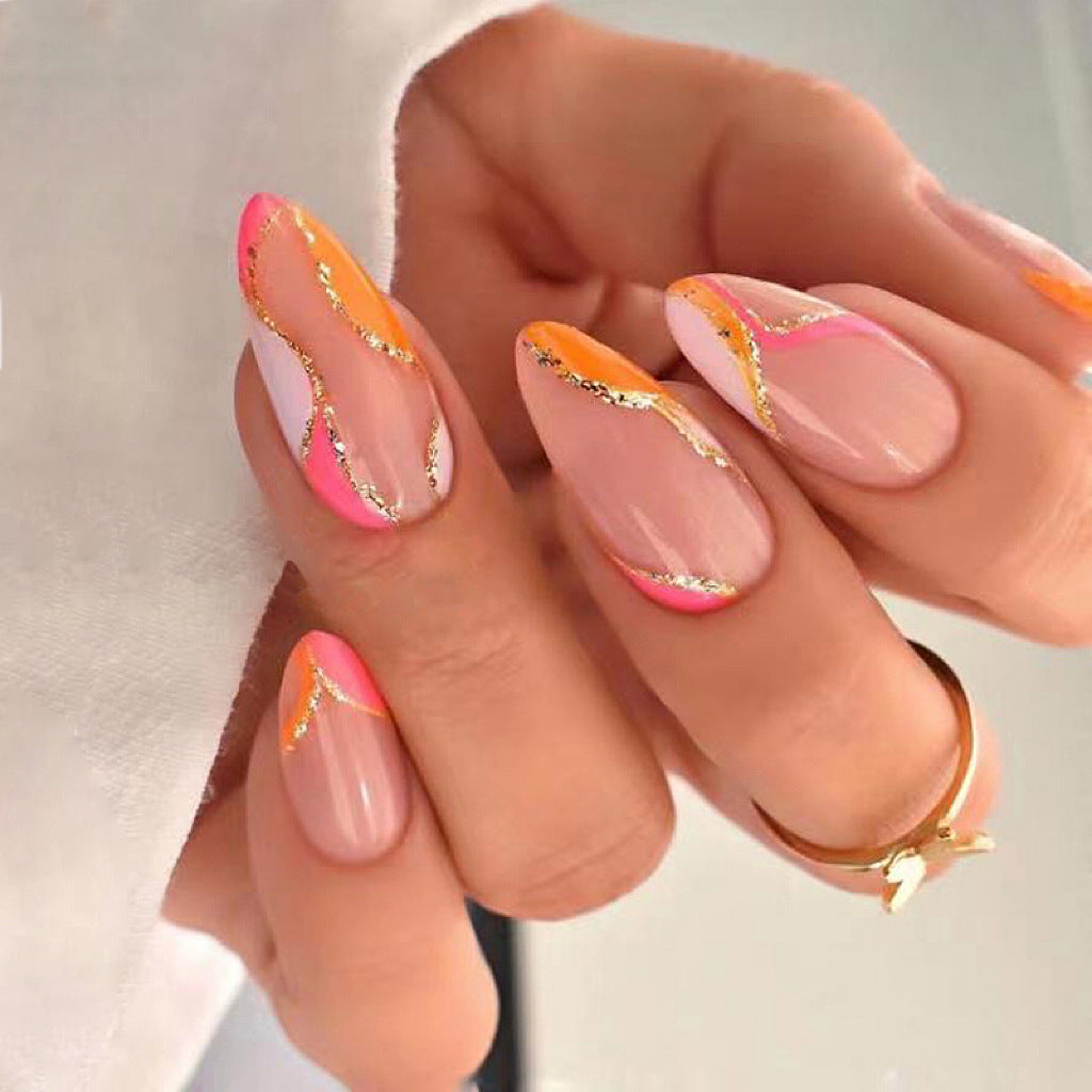 Buffer Medium Almond Orange Summer Press On Nails